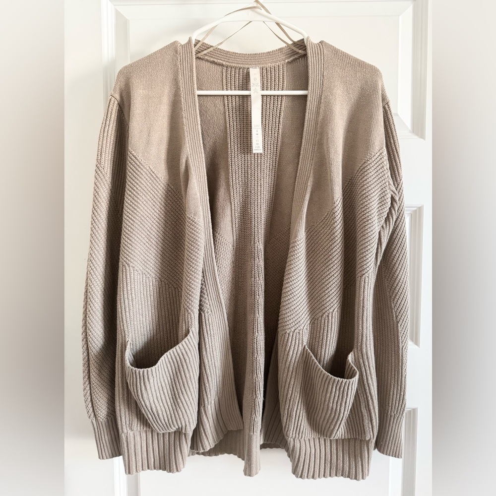 lululemon athletica Open-Front Ribbed Cardigan in Taupe
